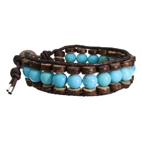 Armband Bohemian Blue B8 – Turquoise – kokos – leer