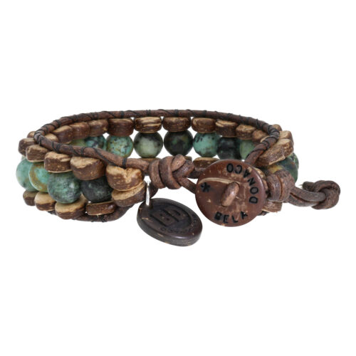 Armband Bohemian green B8 – Groen – Afrikaanse Turquoise – Kokos – leer