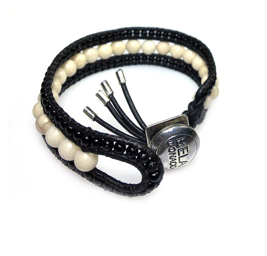 Armband Art Deco – Fossil – Tsjechisch glas – vintage leer – Sterling Zilver