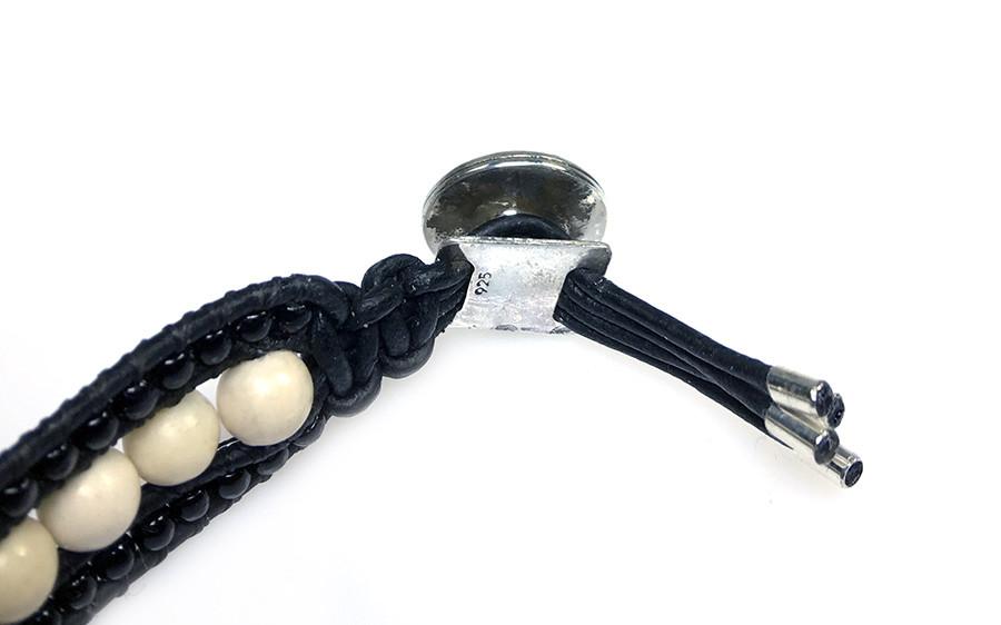 Armband Art Deco – Fossil – Tsjechisch glas – vintage leer – Sterling Zilver
