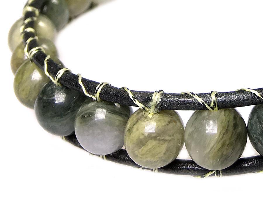 Armband Classic B8 – groene Rutielkwarts – leer – 50% Korting