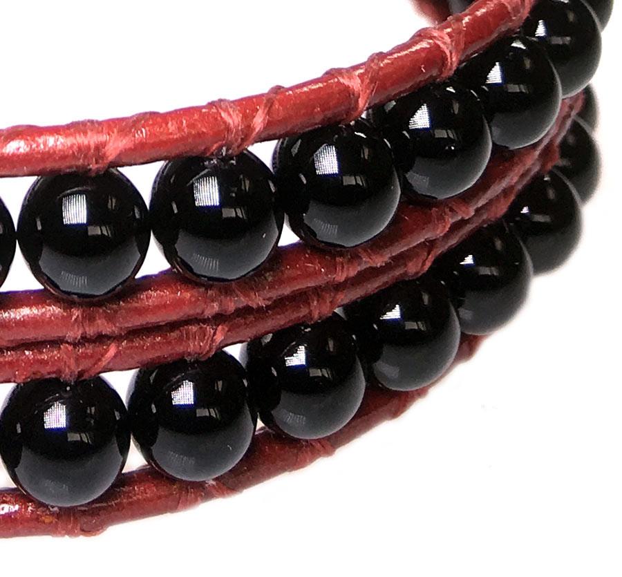Wikkelarmband Classic B6 – Onyx – rood leer – 50% Korting