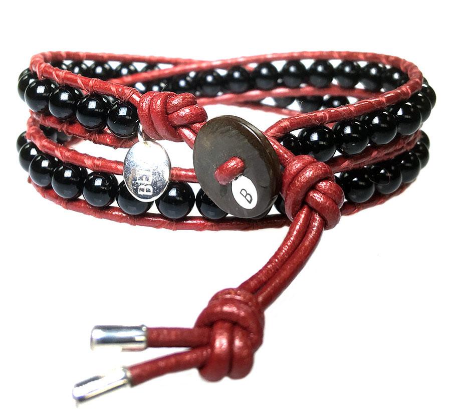 Wikkelarmband Classic B6 – Onyx – rood leer – 50% Korting