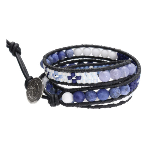 Wikkelarmband Blue Jeans B6 – Witte Jade – Sodaliet – Blauwe Kwarts – Tsjechisch glas – Sterling Zilver