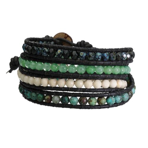 Wikkelarmband Bohemian – Afrikaanse Turquoise – Fossil – Aventurijn – Kristal