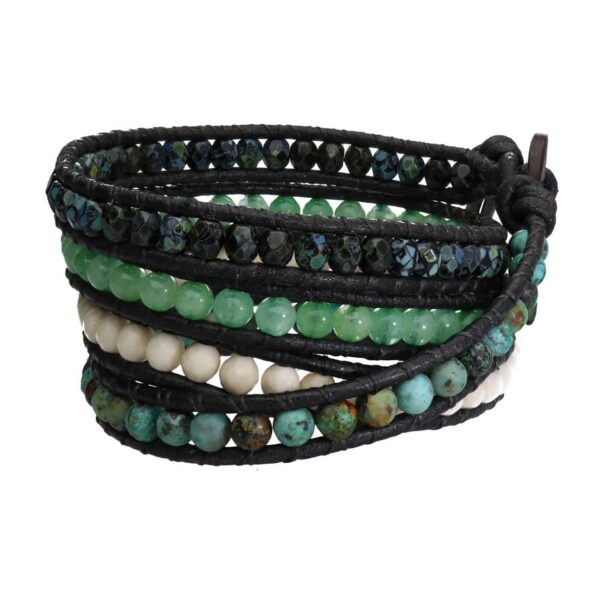 Wikkelarmband Bohemian – Afrikaanse Turquoise – Fossil – Aventurijn – Kristal