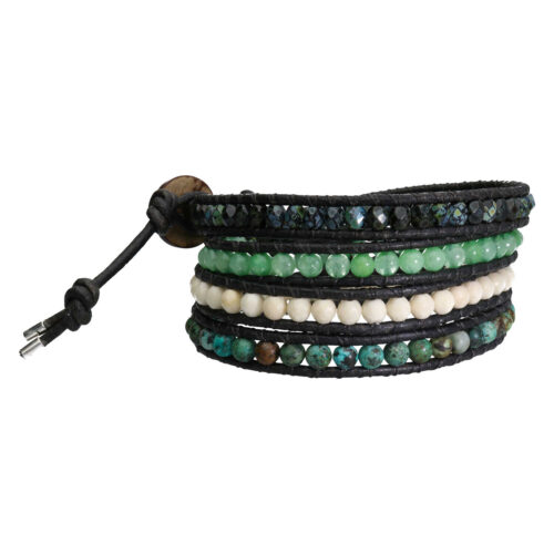 Wikkelarmband Bohemian – Afrikaanse Turquoise – Fossil – Aventurijn – Kristal