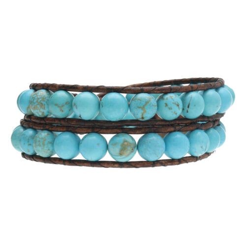 Wikkelarmband Bohemian B8 – Turquoise – Leer