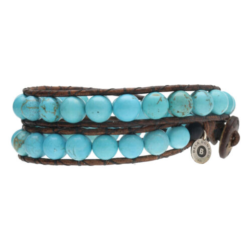 Wikkelarmband Bohemian B8 – Turquoise – Leer