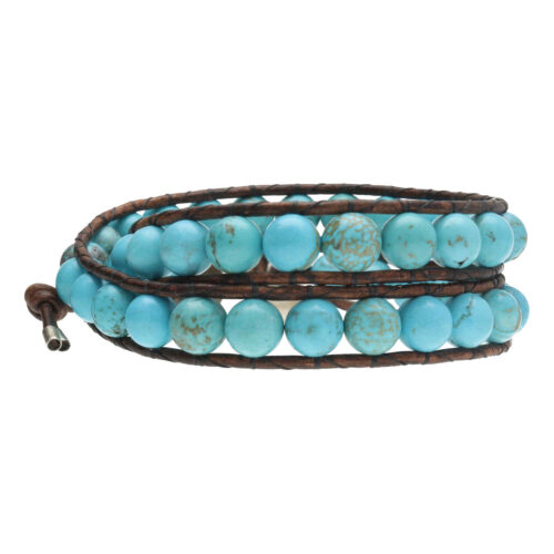 Wikkelarmband Bohemian B8 – Turquoise – Leer