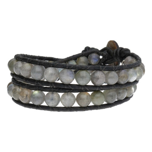 Wikkelarmband Classic B6 – Labradoriet en leer