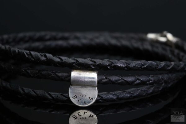 Wikkelarmband Classic W4 – Gevlochten zwart leer – Sterling Zilver