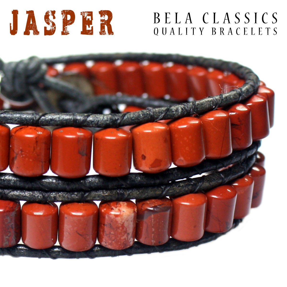 Wikkelarmband Classic B6 – Rood – Jaspis – Leer