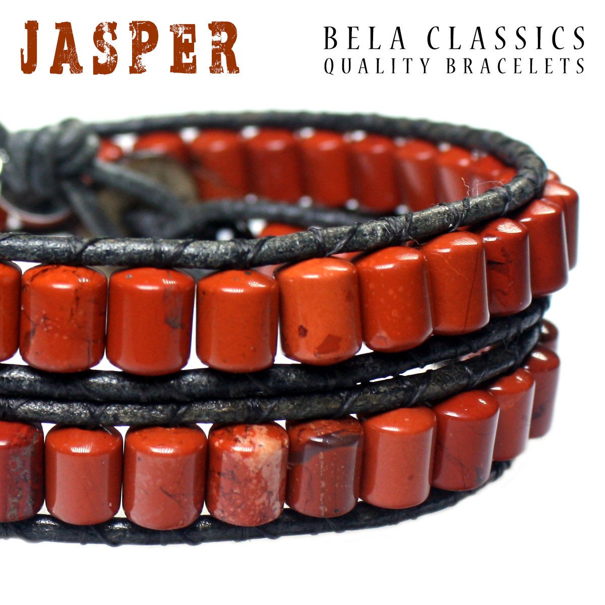 Armband Classic B6 – Rood – Jaspis – Leer