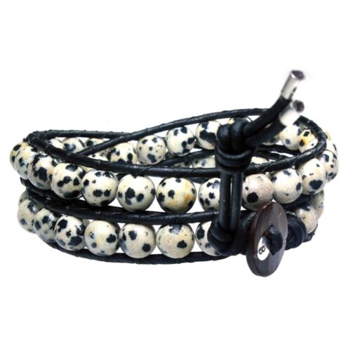 Wikkelarmband Classic B8 – Mat Onyx – Fossil – Leer – Dalmatier Jaspis