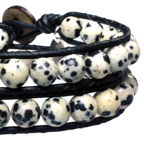 Wikkelarmband Classic B8 – Mat Onyx – Fossil – Leer – Dalmatier Jaspis