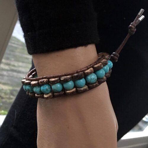 Armband Bohemian Blue B8 – Turquoise – kokos – leer