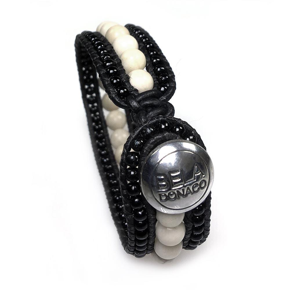 Armband Art Deco – Fossil – Tsjechisch glas – vintage leer – Sterling Zilver