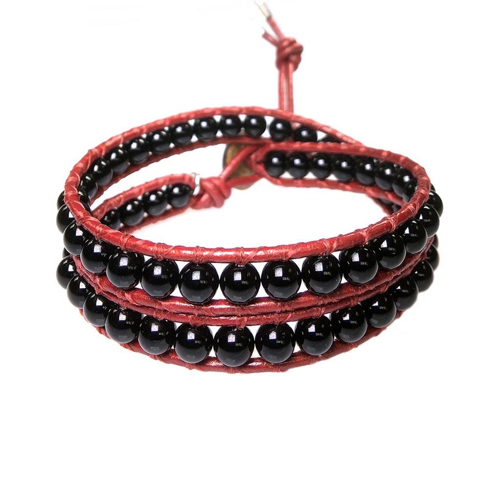 Wikkelarmband Classic B6 – Onyx – rood leer – 50% Korting