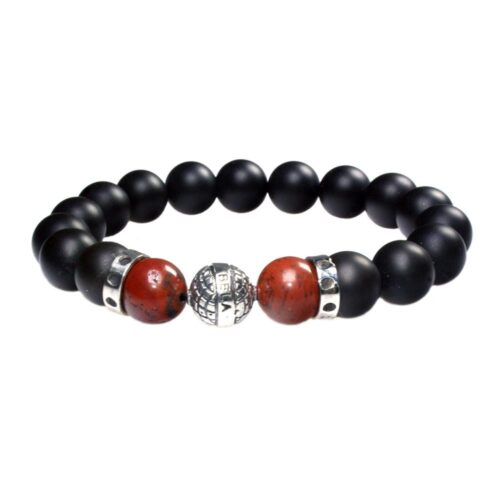 Armband Luxury B10 – Mat Onyx – Redstone – Geoxideerd Sterling Zilver – 50% Korting