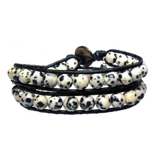 Wikkelarmband Classic B8 – Mat Onyx – Fossil – Leer – Dalmatier Jaspis