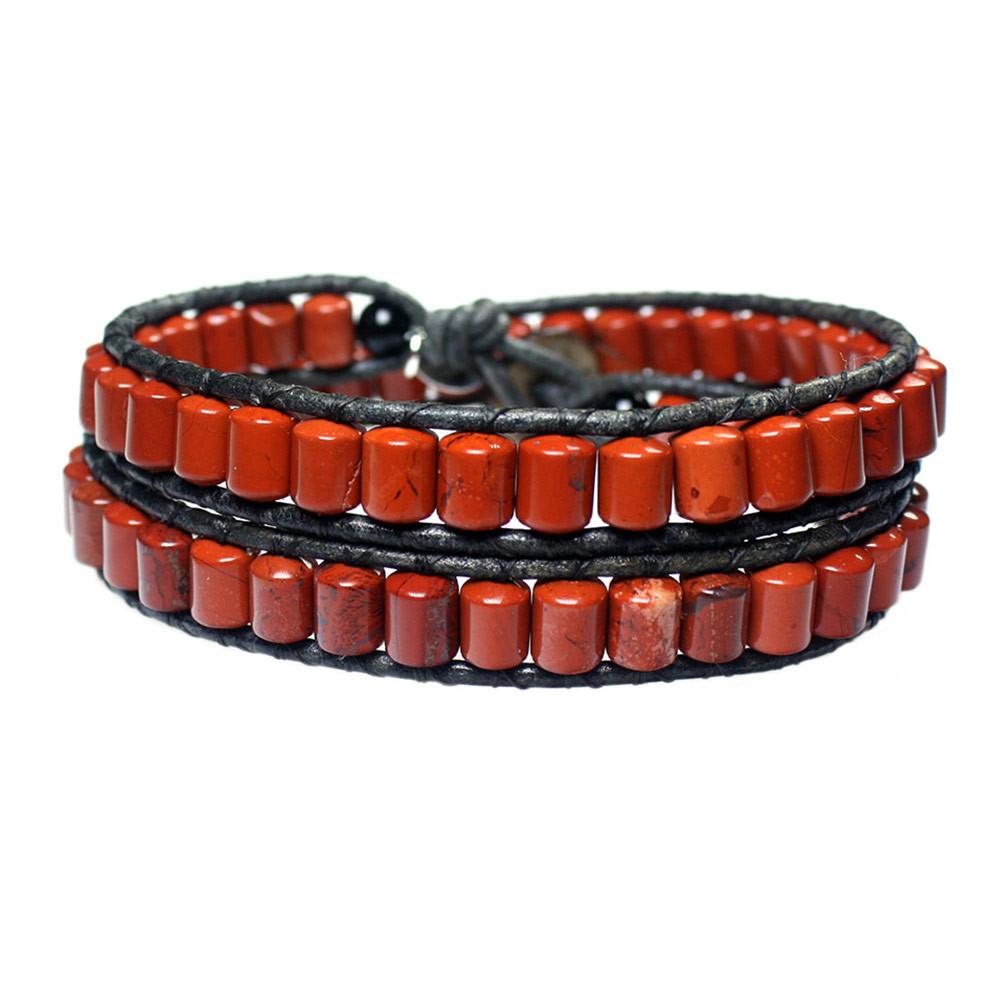 Wikkelarmband Classic B6 – Rood – Jaspis – Leer