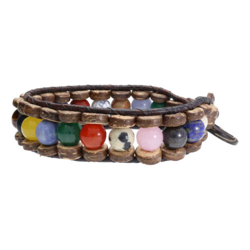 Armband Classic B8 – Mixed color – Diverse edelstenen – kokos – leer