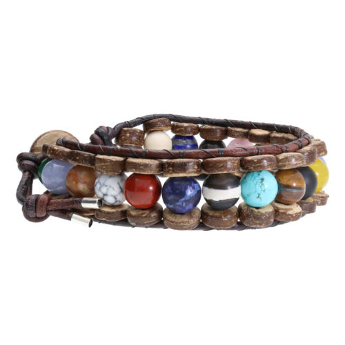 Armband Classic B8 – Mixed color – Diverse edelstenen – kokos – leer