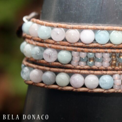 Wikkelarmband Classic – pastel colors – Beril – Tsjechisch glas – leer