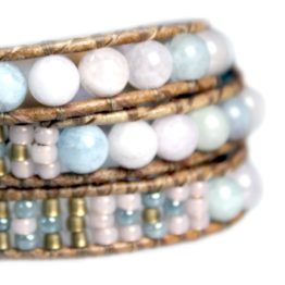 Wikkelarmband Classic – pastel colors – Beril – Tsjechisch glas – leer