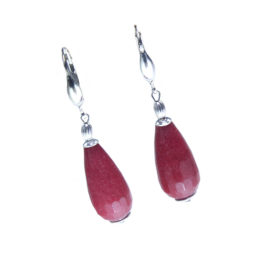 Oorbellen Art Deco – rood facet Jade – Sterling Zilver