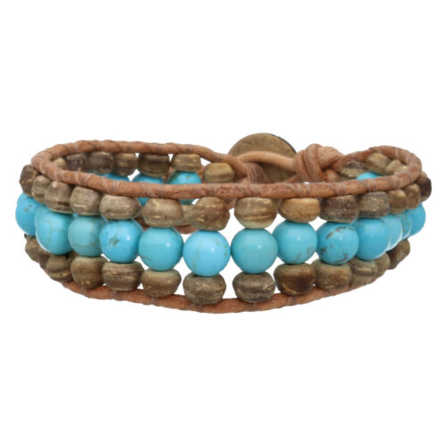 Armband Bohemian blue B6 – Blauw – Turquoise – Kokos – leer