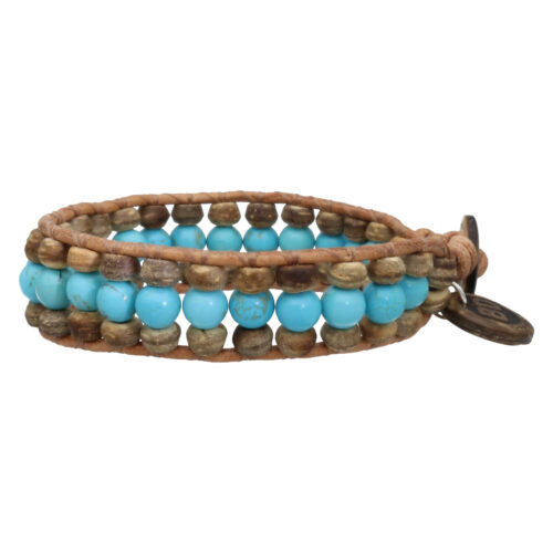 Armband Bohemian blue B6 – Blauw – Turquoise – Kokos – leer