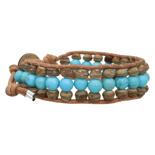 Armband Bohemian blue B6 – Blauw – Turquoise – Kokos – leer