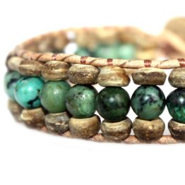Armband Bohemian green B6 – Groen – Afrikaanse Turquoise – Kokos – leer