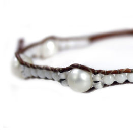 Enkelbandje Classics – Parels – Leer – Glas – 50% korting