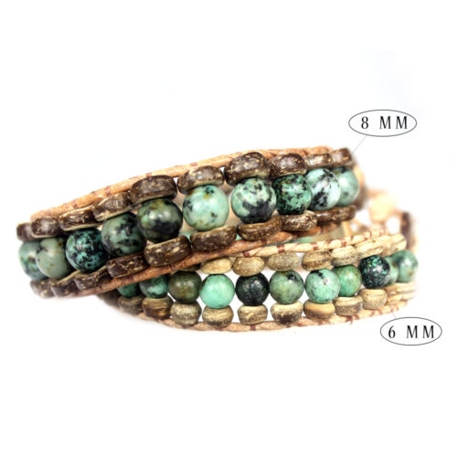 Armband Bohemian green B6 – Groen – Afrikaanse Turquoise – Kokos – leer
