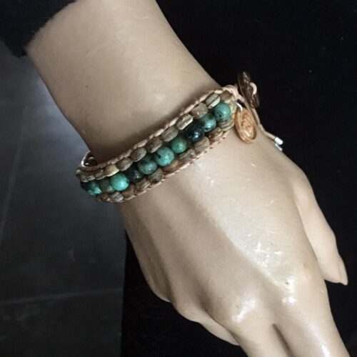 Armband Bohemian green B6 – Groen – Afrikaanse Turquoise – Kokos – leer