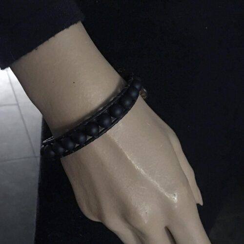 Armband Classic B8 – mat zwart – Onyx – Leer – Sterling Zilver