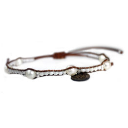 Enkelbandje Classics – Parels – Leer – Glas – 50% korting