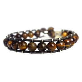 Armband Classic B8 – Tijgeroog – Geoxideerd Sterling Zilver – Vintage leer