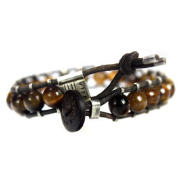 Armband Classic B8 – Tijgeroog – Geoxideerd Sterling Zilver – Vintage leer