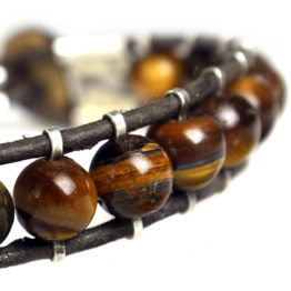 Armband Classic B8 – Tijgeroog – Geoxideerd Sterling Zilver – Vintage leer