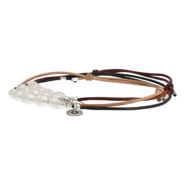Enkelbandje Basic B6 – Parels – Zwart vintage leer – Sterling Zilver