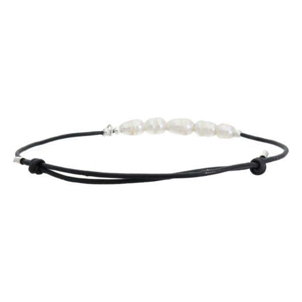 Enkelbandje Basic B6 – Parels – Zwart vintage leer – Sterling Zilver