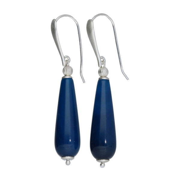 Oorbellen Art Deco – Marineblauwe Agaat – geborsteld Sterling Zilver