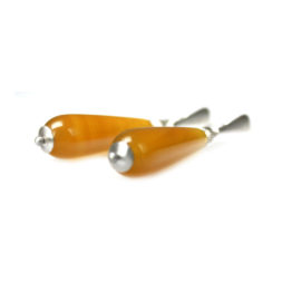 Oorbellen Art Deco – Okergele Agaat – geborsteld Sterling Zilver