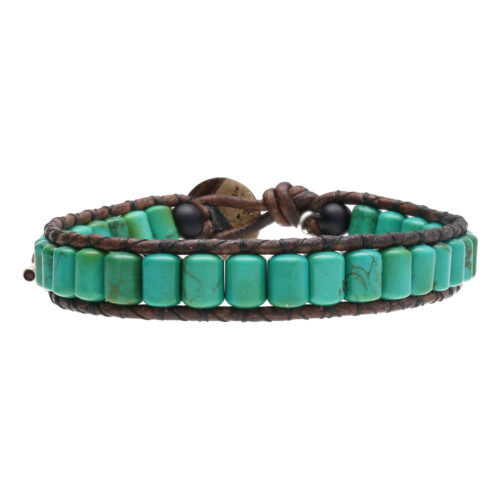 Armband Bohemian green B6 – Groen – Turquoise – Sterling zilver – Leer