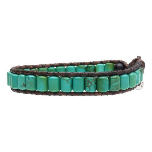 Armband Bohemian green B6 – Groen – Turquoise – Sterling zilver – Leer