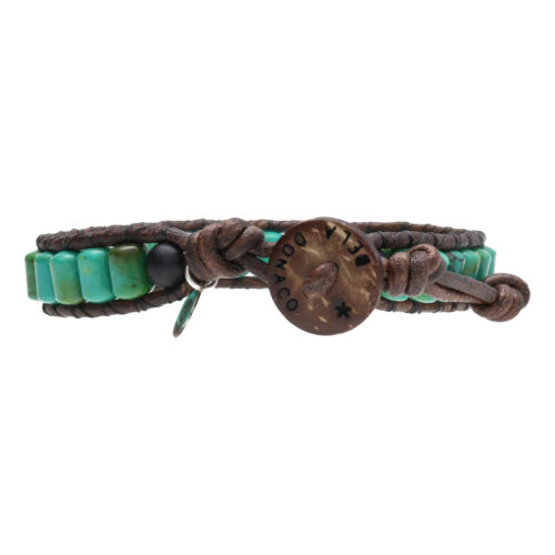 Armband Bohemian green B6 – Groen – Turquoise – Sterling zilver – Leer